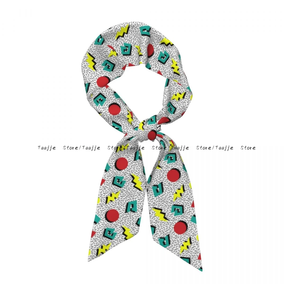 Geometric Retro Memphis Style Simulation Silk Long Scarf Women Shawl Wrap Soft Satin Scarf Bandana Female Neckerchief