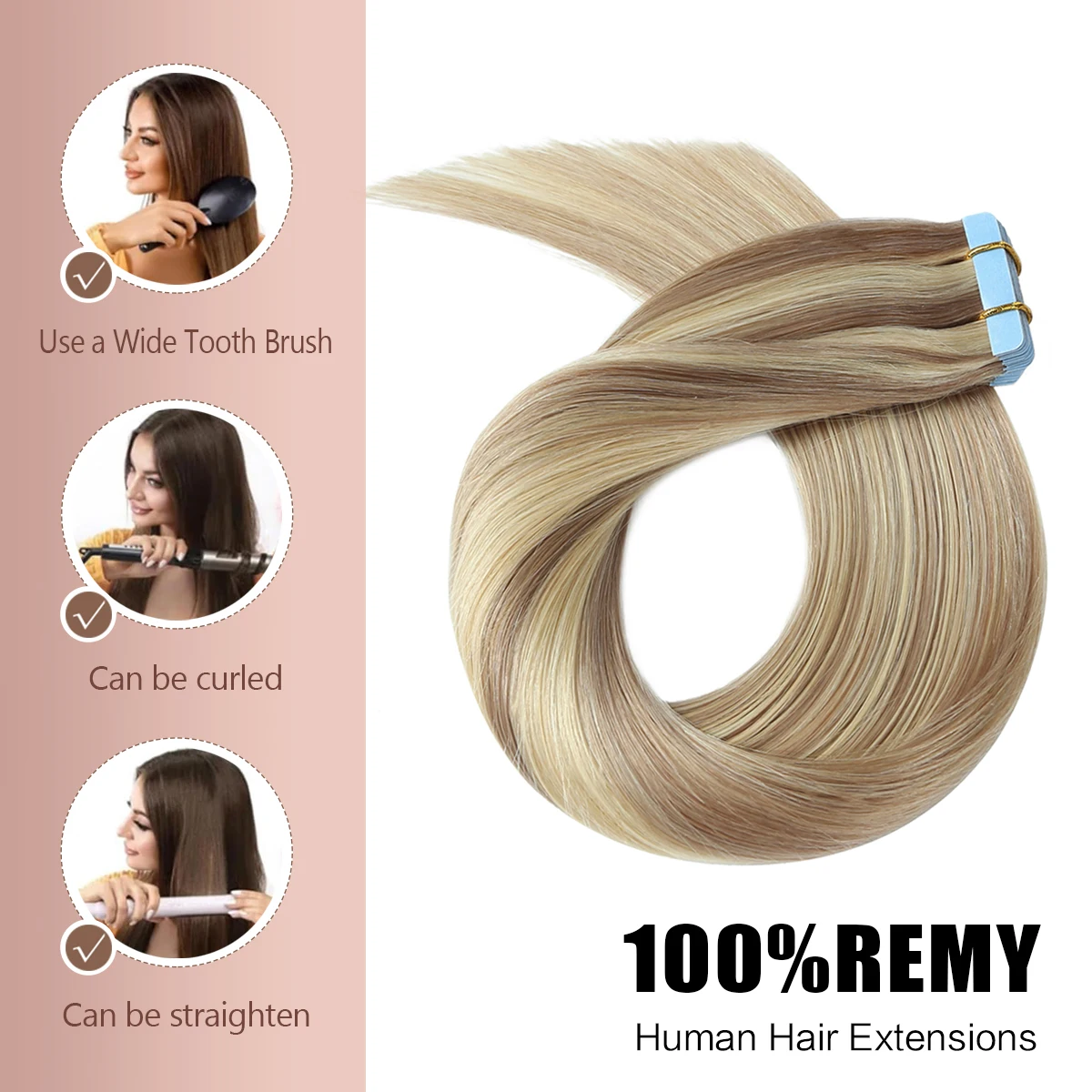 100% حريري سلس غير مرئي Balayage شقراء قذرة لتسليط الضوء على التبييض شقراء 20 قطعة شريط مستقيم في وصلات شعر بشري