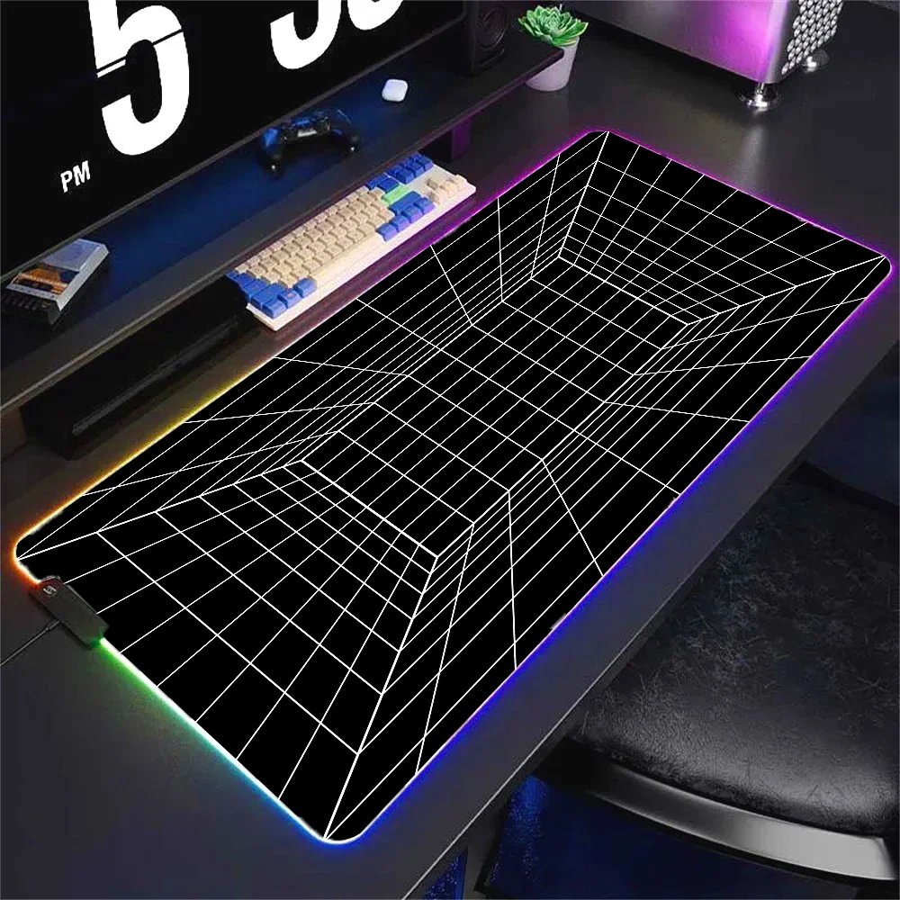 Visual Black and White Lines  Mousepad XXL RGB Gaming Mouse Pads HD Black Gamer Accessories Large LED