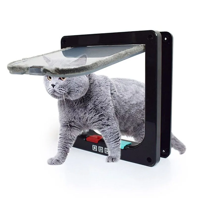 Puerta inteligente para mascotas, cierre de seguridad de 4 vías, plástico ABS, con solapa, interruptor controlable de dirección, suministros para mascotas pequeñas