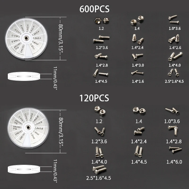 12 Kinds of Small Screws Nuts Assortment Kit M1 M1.2 M1.4 M1.6 Screw for Watches Glassess Repair Tools with screwdriver