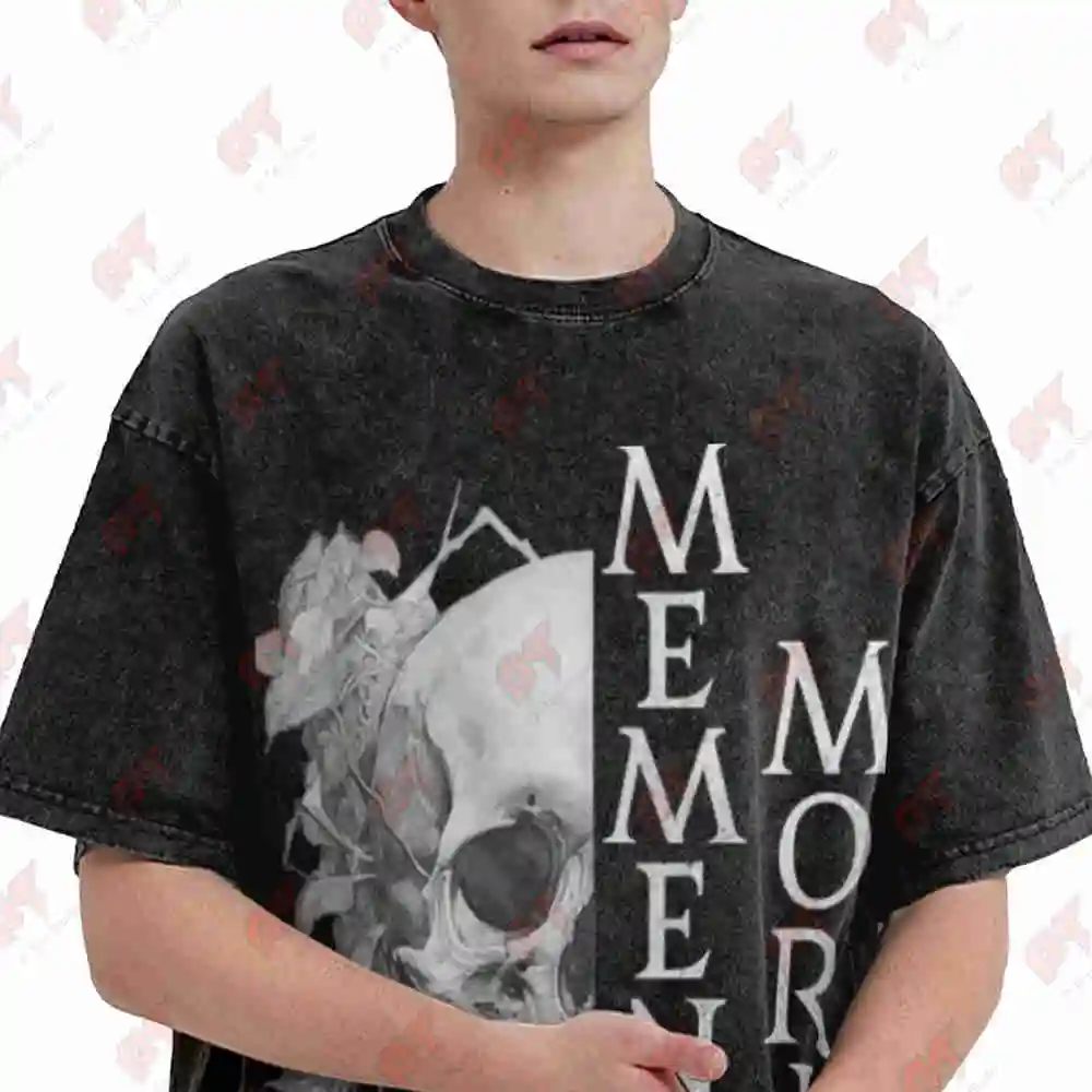 Memento Mori Momentum Latin Phrase Vintage Washed Tee Pure Cotton T-Shirt