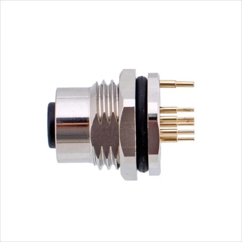 M12 PCB Panel Socket With Ground Pin Shield Contact Male Female Receptacle