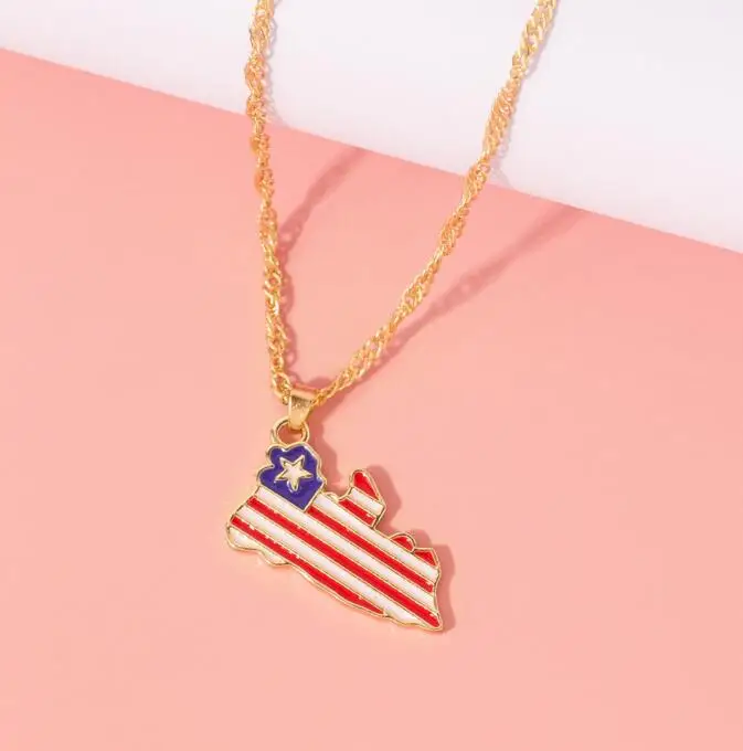 Fashion Jewelry Necklace Liberia map Oil dripping Pendant Necklace With Chains