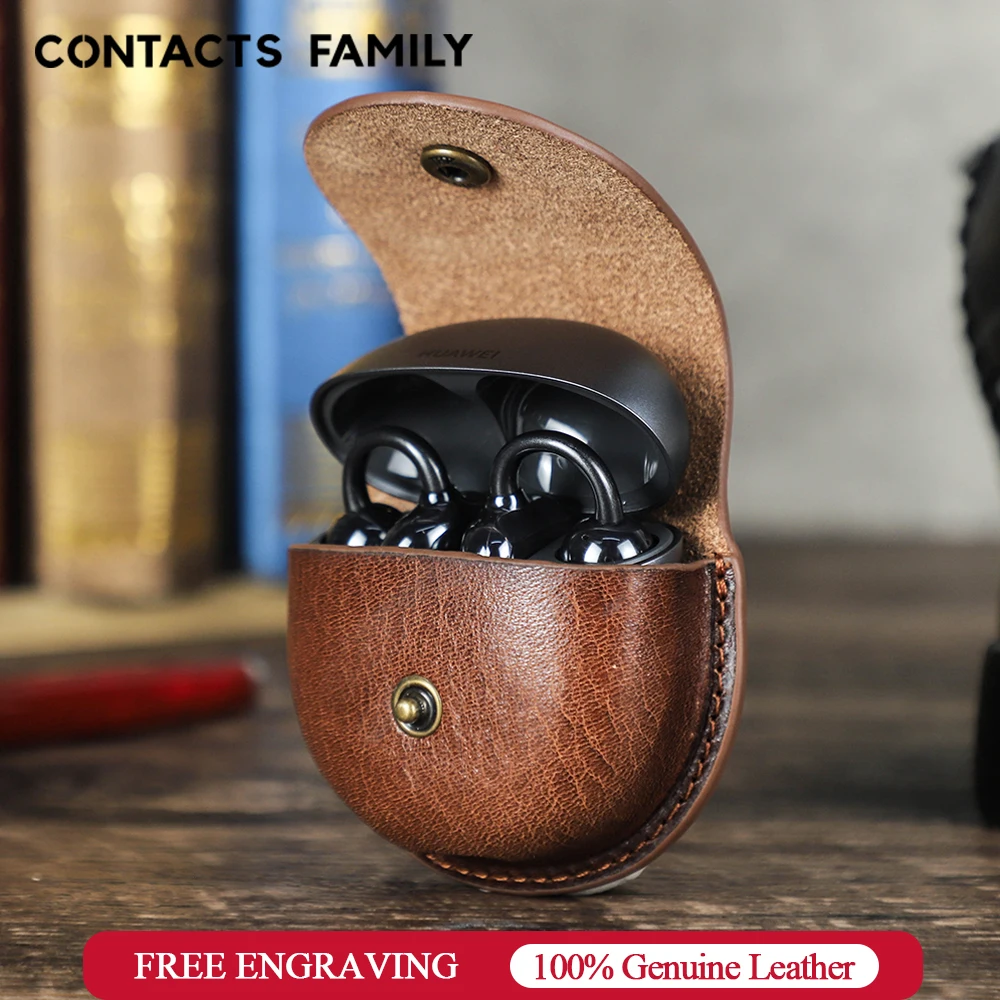 

Vintage Genuine Leather Earphone Case With Hook For Huawei FreeClip Earbuds Cover Shockproof Protective Shell Headphone Sleeve