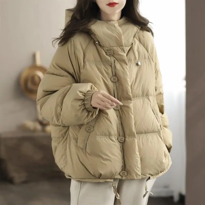 

Женская куртка с капюшоном Du down Jaet, зимняя новая свободная повседневная теплая мода на пуговицах, хлеб, милая прямая трубка, тонкая модель