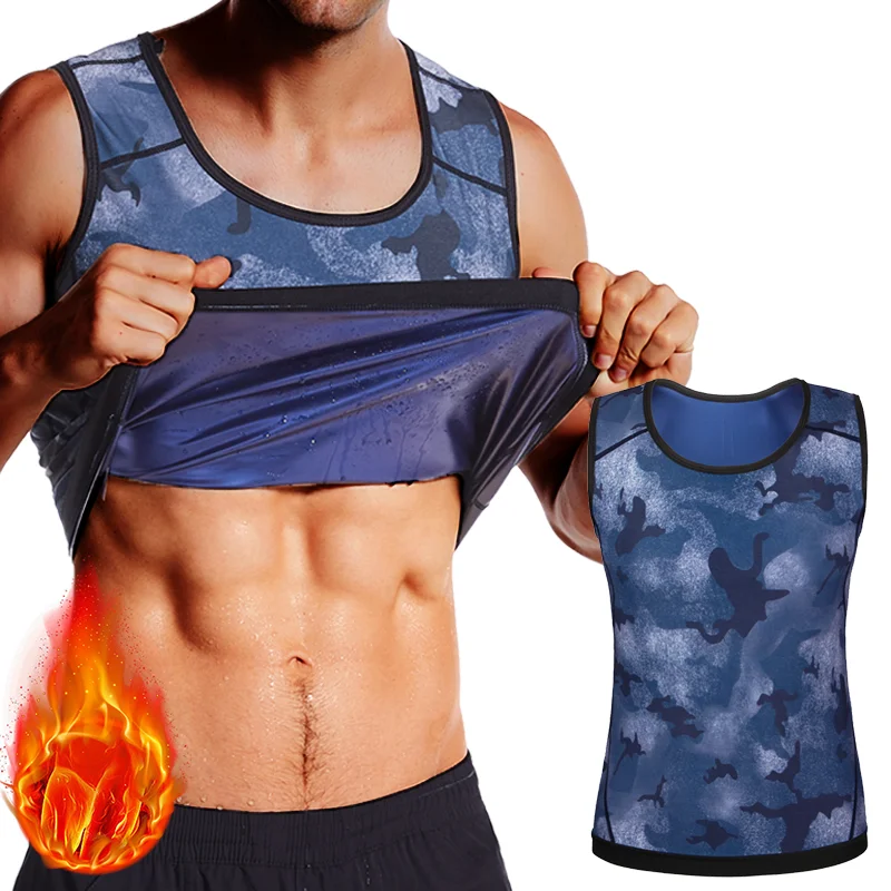 Men’s Sauna Suit Camouflage Sweat Heat Trapping Workout Fat Burner Vest Slimming Shaper Tank Top Waist Trainer Fitness Corsets