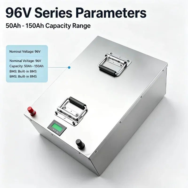 96V 50Ah-150Ah Rechargeable Li-ion Battery, Built-in BMS With Charger, Energy Storage Battery for Solar System, RV, Off-Grid Pow