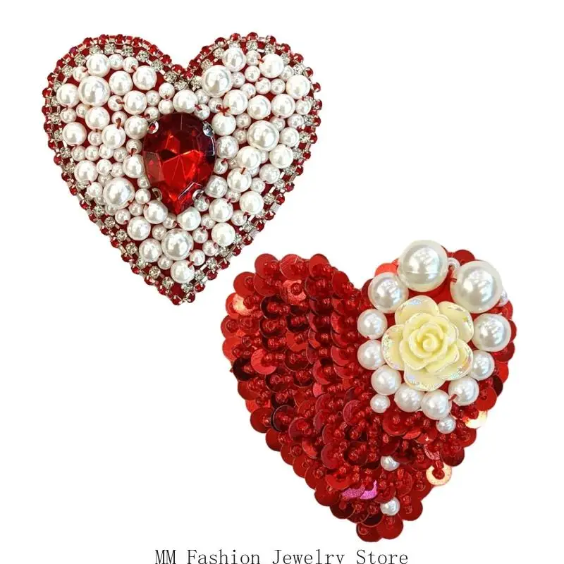 D0UB Blingbling Heart Patches Sew on Bannner Repair For Clothing Applique Sequined Patches Sew On Craft