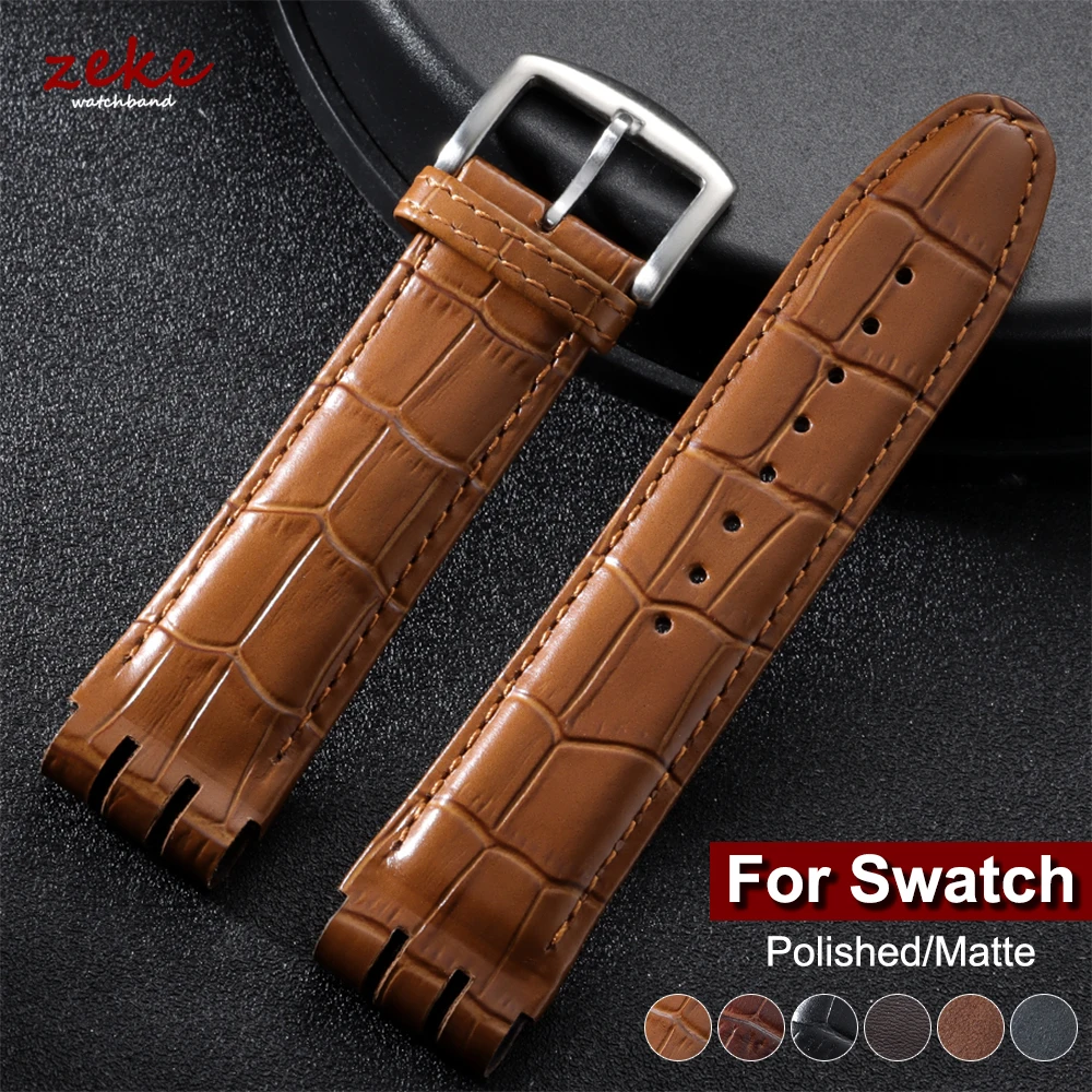 Mattes Echtleder-Uhrenarmband für Swatch YOS440 449 401 447 Bambus-geprägtes Leder-Uhrenarmband für Herren Business-Armband