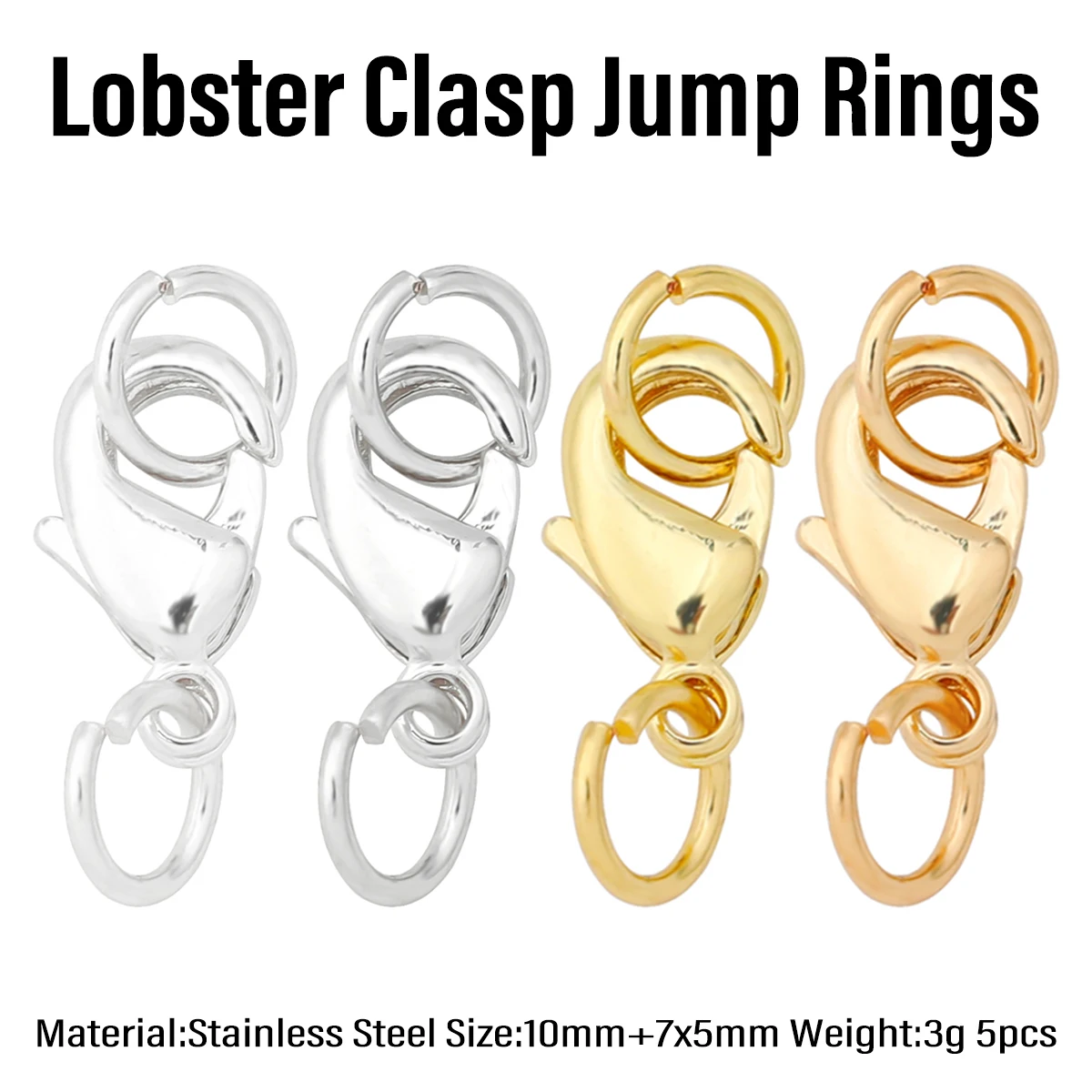 

10mm+7*5mm Stainless Steel Lobster Clasp Jump Rings Connectors DIY Jewelry Making Bracelet Necklace Chains 5pcs