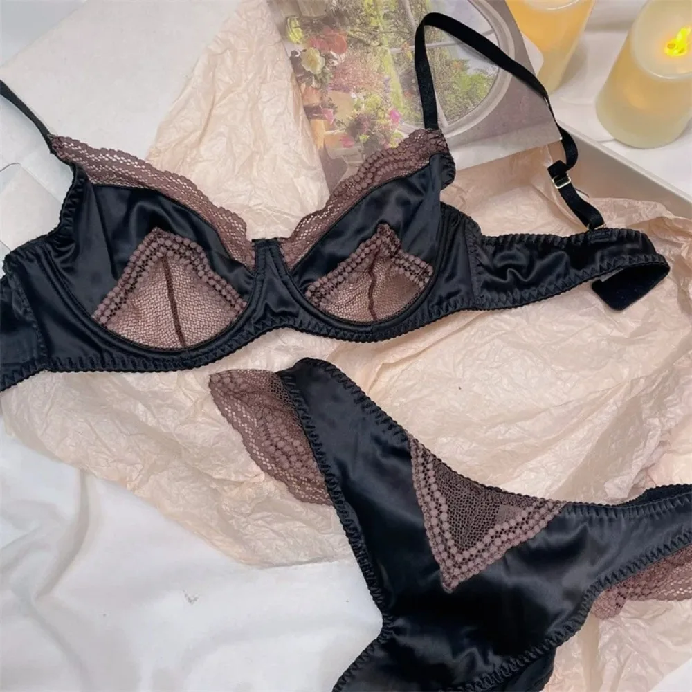 BANERDANNI Ultra Thin Cup French Satin Lace Bra 32-38 Ladies Underwire Minimizer Side Support Anti Sag Gathering Daily Underwear