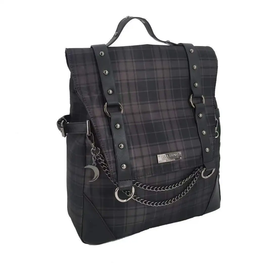 

2024 new black punk rock plaid chain backpack