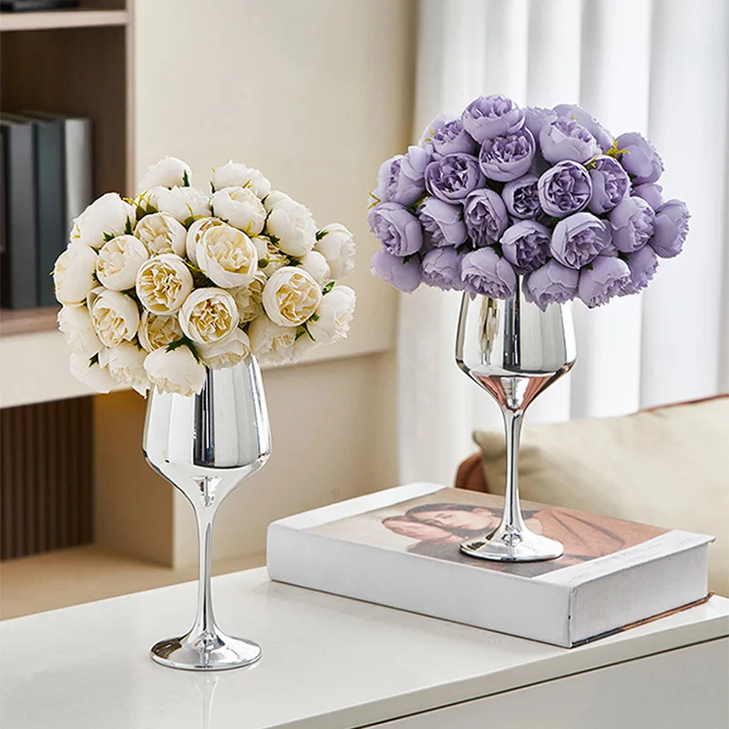 Nordic Luxury Silver Goblet Vase Simulation Flower False Flower Home Living Room Table Decorative Pieces ваза для цветов