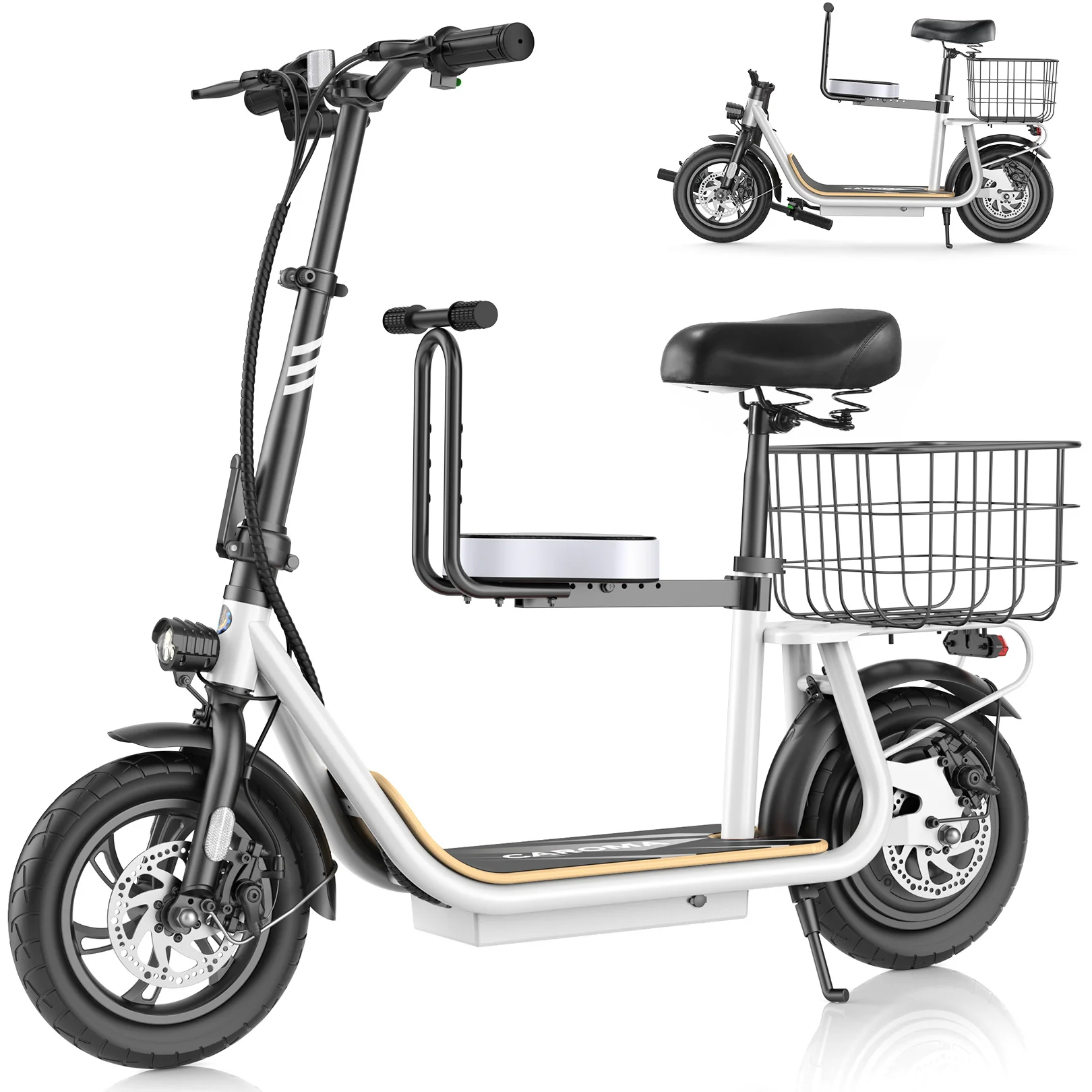 

Peak 1200W Electric Scooter with Kids Seat,12" Shock-Absorbing Tires,500Wh Battery up to 30 Miles,Foldable for Commuting