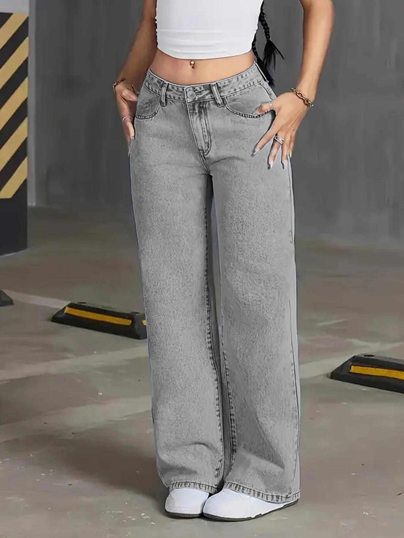 2025 Autumn Jeans High Waist Wide Leg Women's Jeans - Light Gray Washed Jeans Loose and Fashionable Suitable for Casual Wear