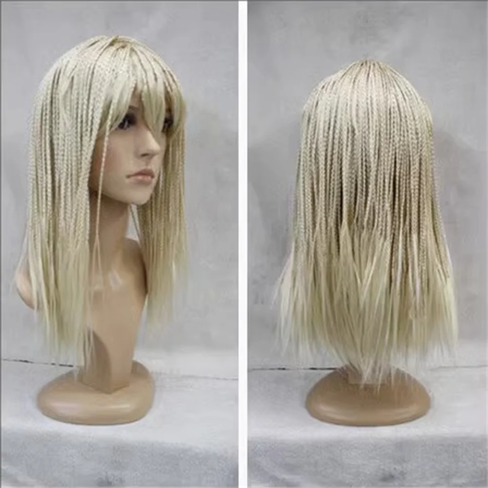 Cosplay gray gold long curly braid anime film and television role-playing full head wig