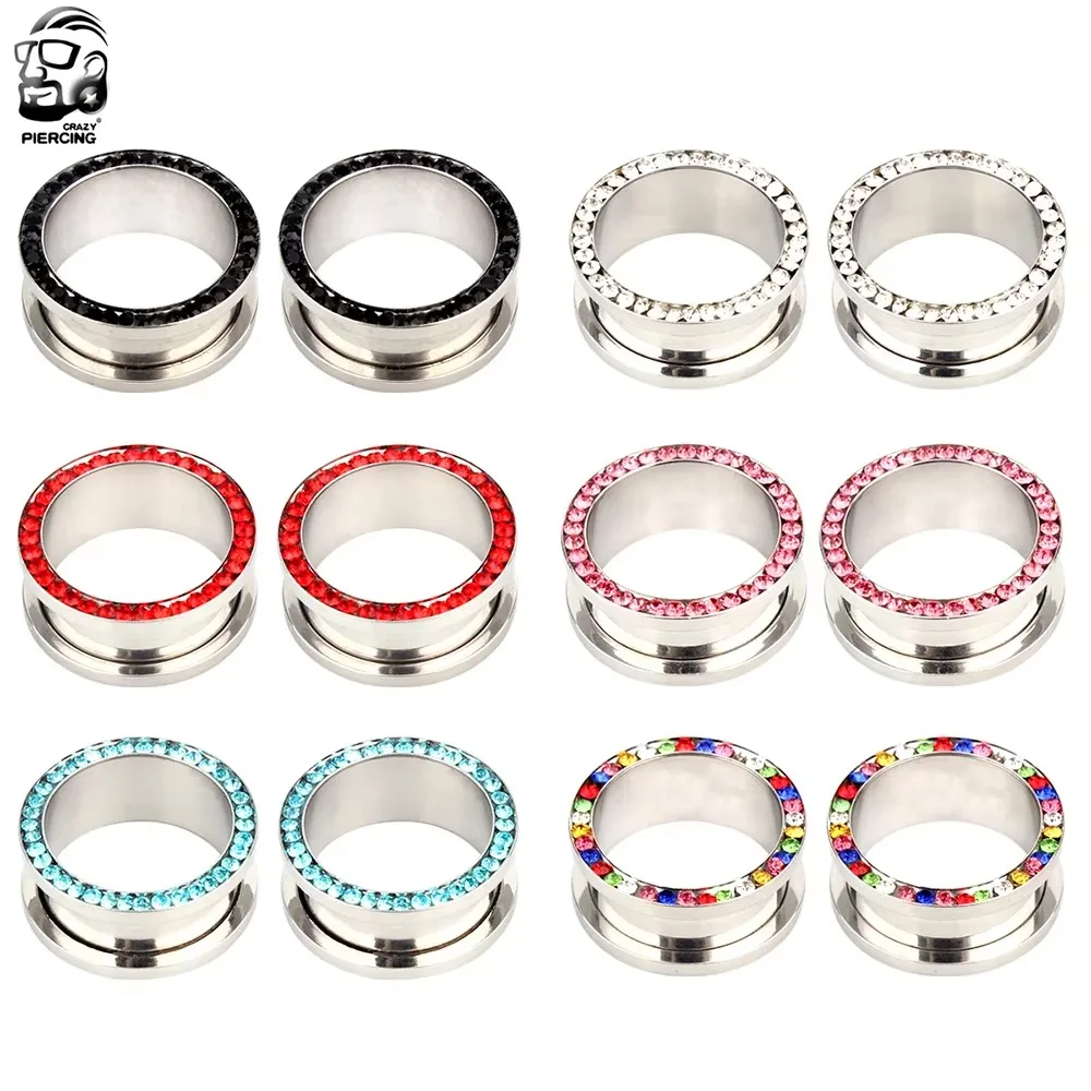 2 szt. Zatyczki do uszu tunele ekspander do uszu ze stali chirurgicznej wskaźniki Rhinestone kryształowa śruba Fit przekłuwanie uszu biżuteria do ciała 3mm-25mm zestaw — zdjęcie 2