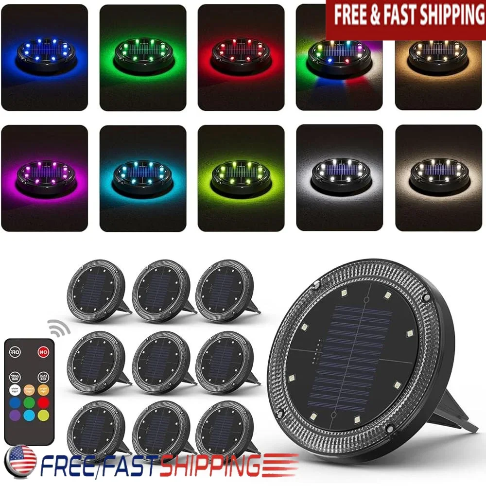 

Color Changing Solar Pathway Lights 33ft Remote Control Waterproof Outdoor Lights RGB Modes IP67 In Ground Landscape Lighting