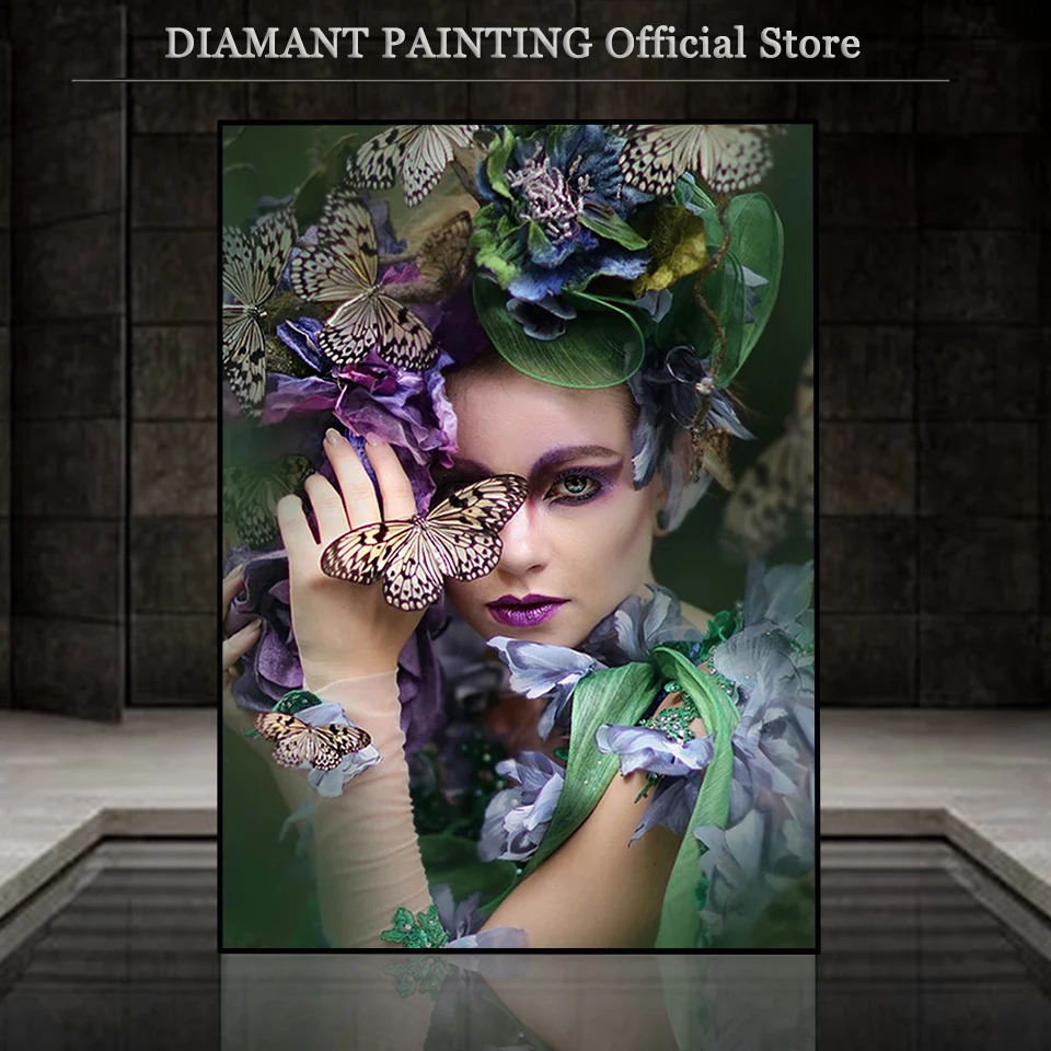 

Diamond Mosaic Set For Embroidery Cross Butterfly Woman 5D Diamond Painting Full Drill Portrait Needlework Home Decor Gifts Art