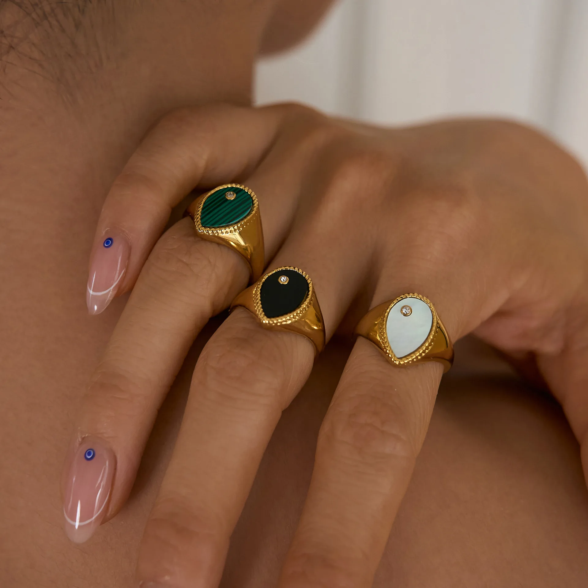 

Miranda Vintage France Natural Stone Stainless Steel Cast Geometric Big Ring Women Fashion Charm Golden Personality Jewelry