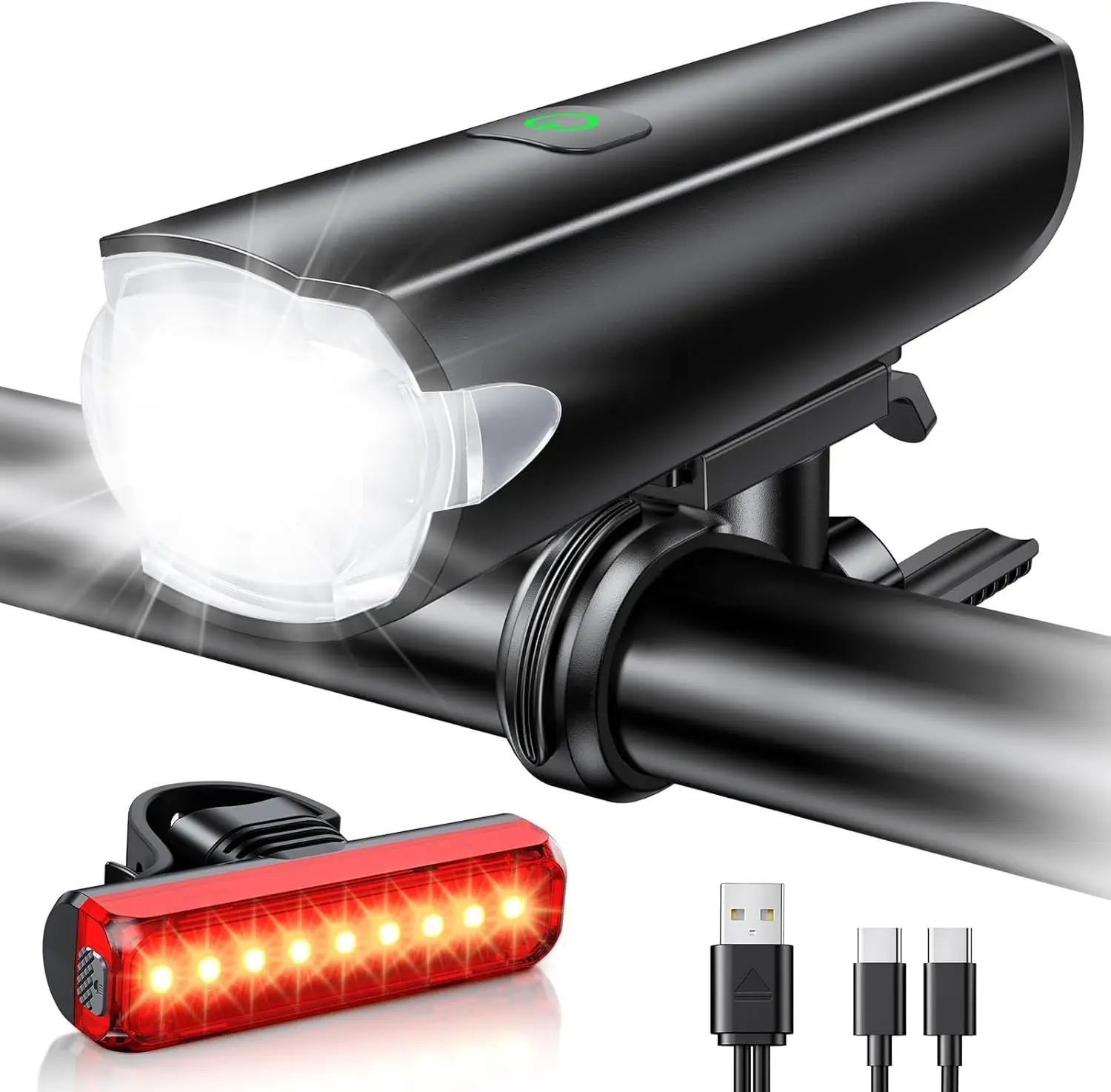 

1200LM Wide Angle Bike Lights, USB Rechargeable, IP65 Waterproof, 8 Modes for Night Riding