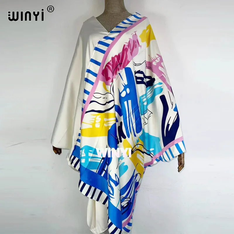 2021WINYI Middle East Dress Print Boho Hijab Color matching Muslim Abaya Bazin Robe Gown Broder Riche Sexy Lady Party maxi beach