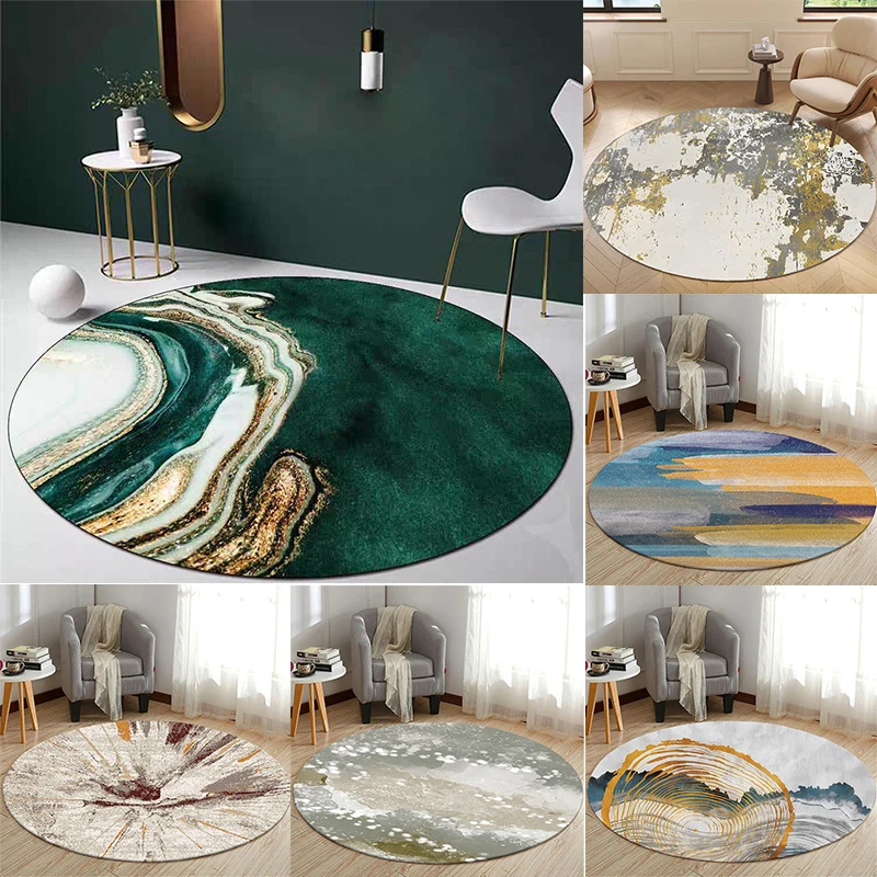 Modern Abstract Round Area Rug – Artistic Marble & Watercolor Print Soft Floor Mat for Living Room or Home Decor Styling
