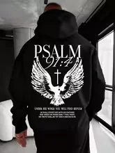 Autumn and Winter Christian Bible Psalm 91:4 Printed Men's and Women's Hooded Sports Shirts Outdoor Vacation Leisure Sports Wear