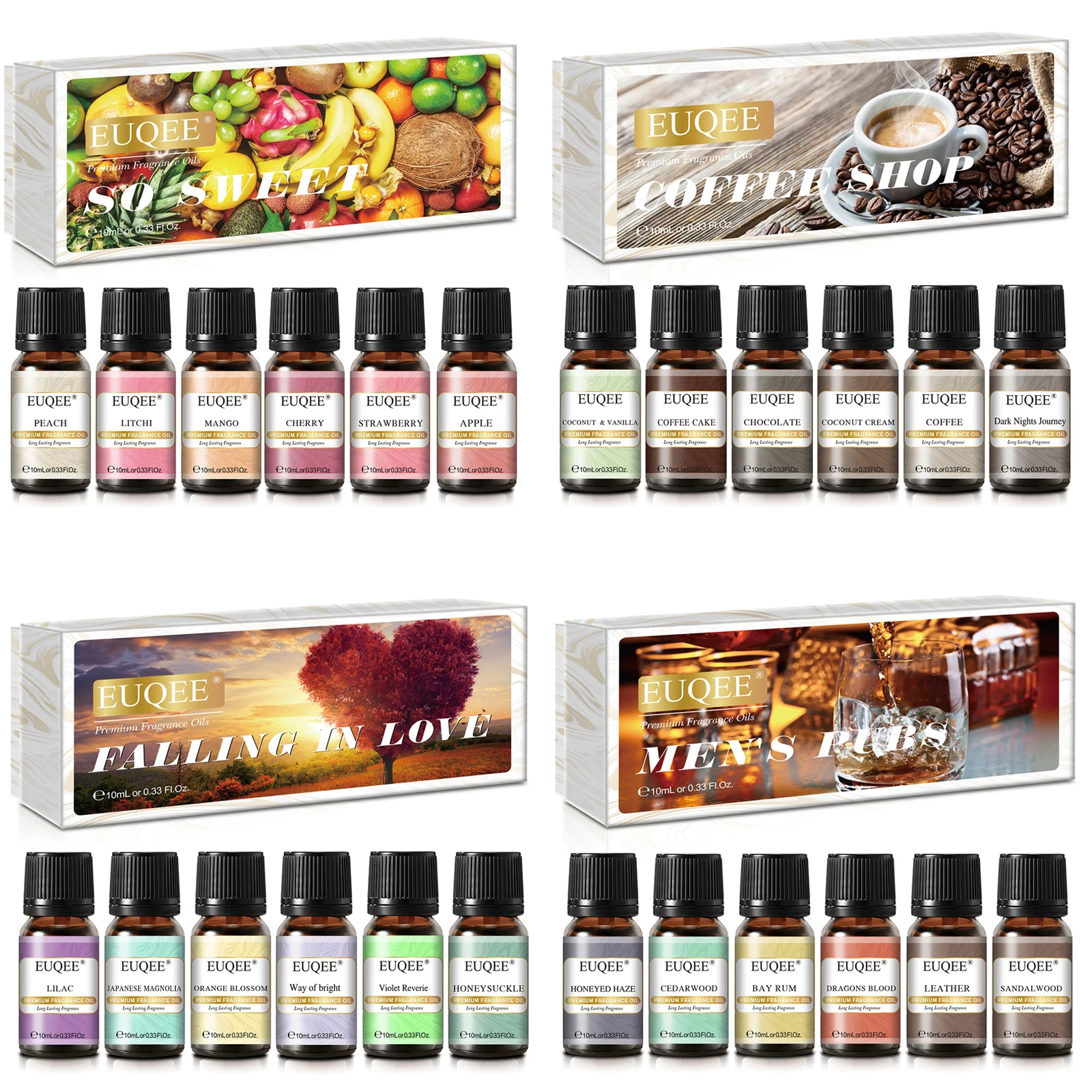 EUQEE 6pcs Fragrance Oils Set 10ml Aroma Oil Gift Box For Humidifier Diffuser Candle Soap Making Air Freshener