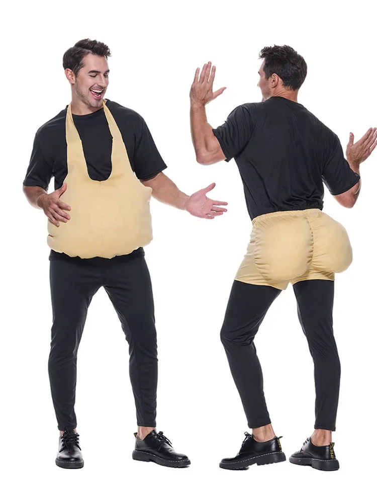 

loween Funny Fake Muscle Fake Belly Fake Butt Costume T-irt Par Masquerade Transformation Performance Outfit Women's F...