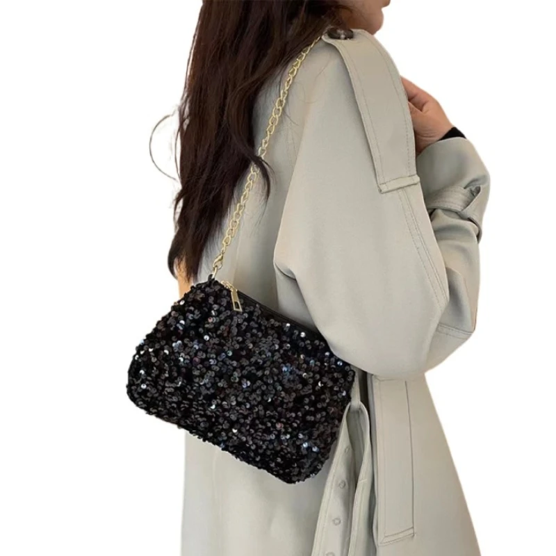 

Sequins bag dinner shoulder armpit bag 2025 new nightclub wind chain dazzle color chain fashion clutch small bags