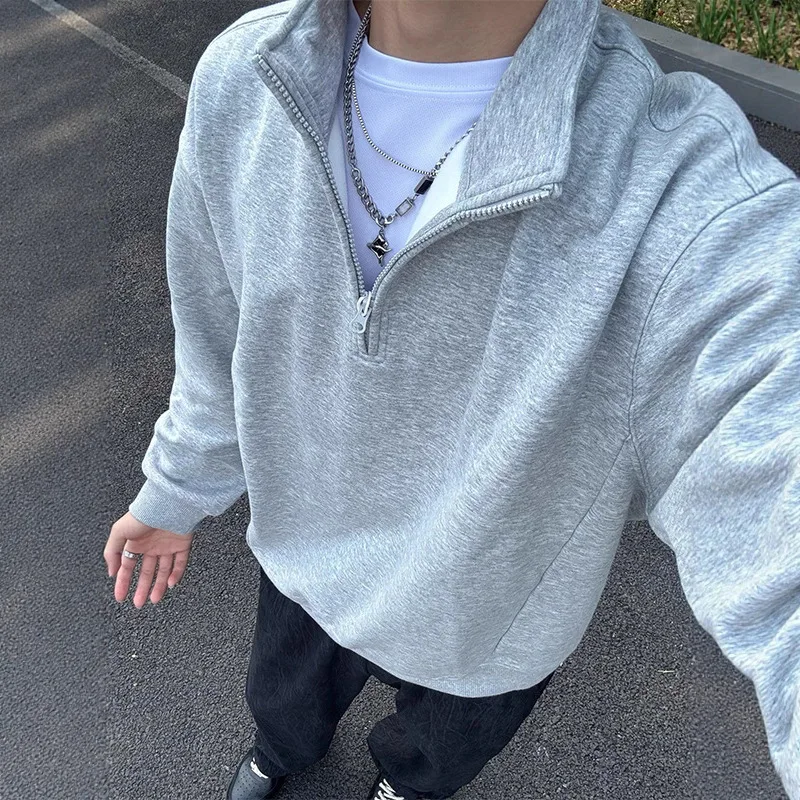 

2025 свитер с полумолнией и воротником-стойкой, мужская весенне-осенняя свободная повседневная куртка универсального дизайна