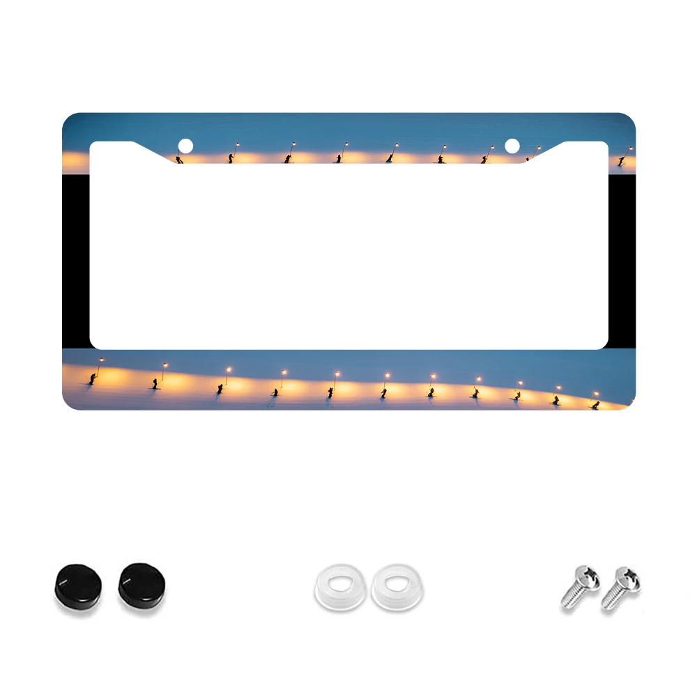 

1 шт. белая рамка номерного знака с 2 отверстиями и рисунком для катания на лыжах, алюминиевый материал, 6x12 дюймов, включает набор винтов, новинка в стиле ретро