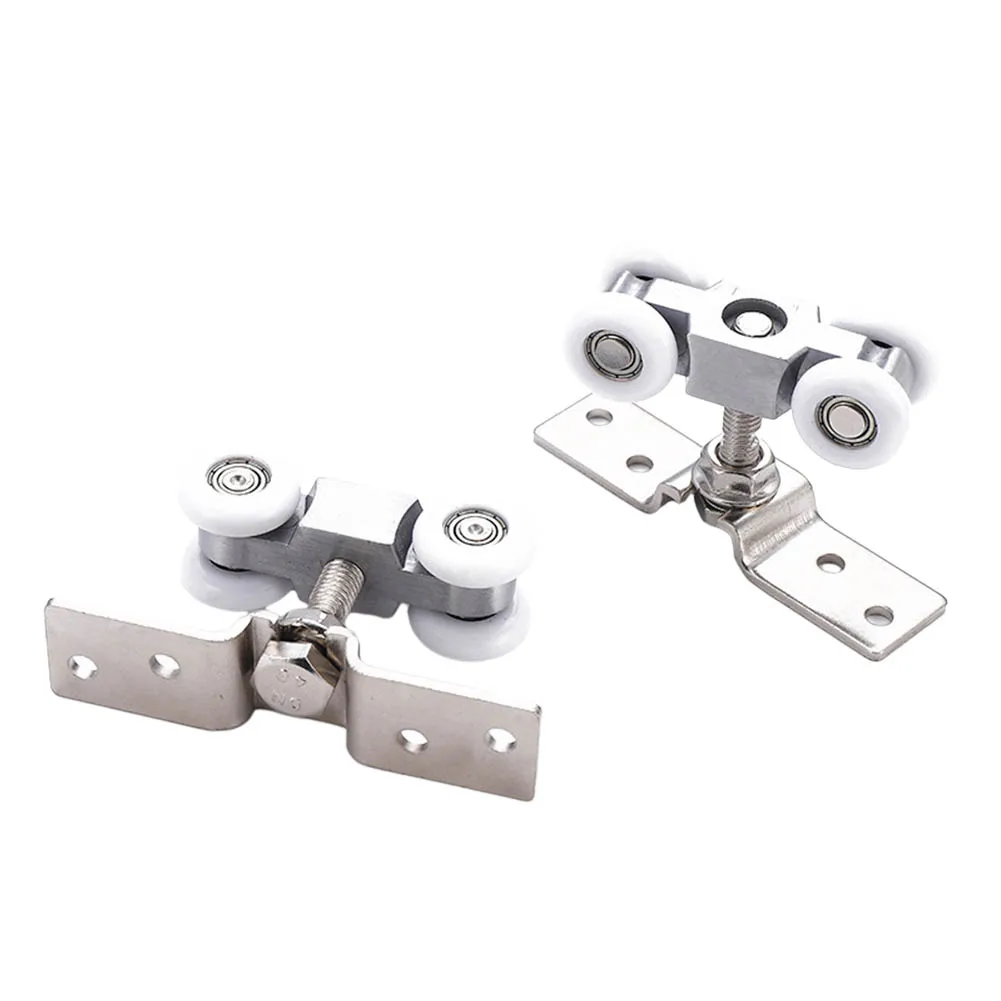 2pcs Sliding Door Roller Slide Doors Pulley 4 Wheels Bathroom Glass Door Hanging Wheels Rail Track Pulley Silent Nylon Hardware