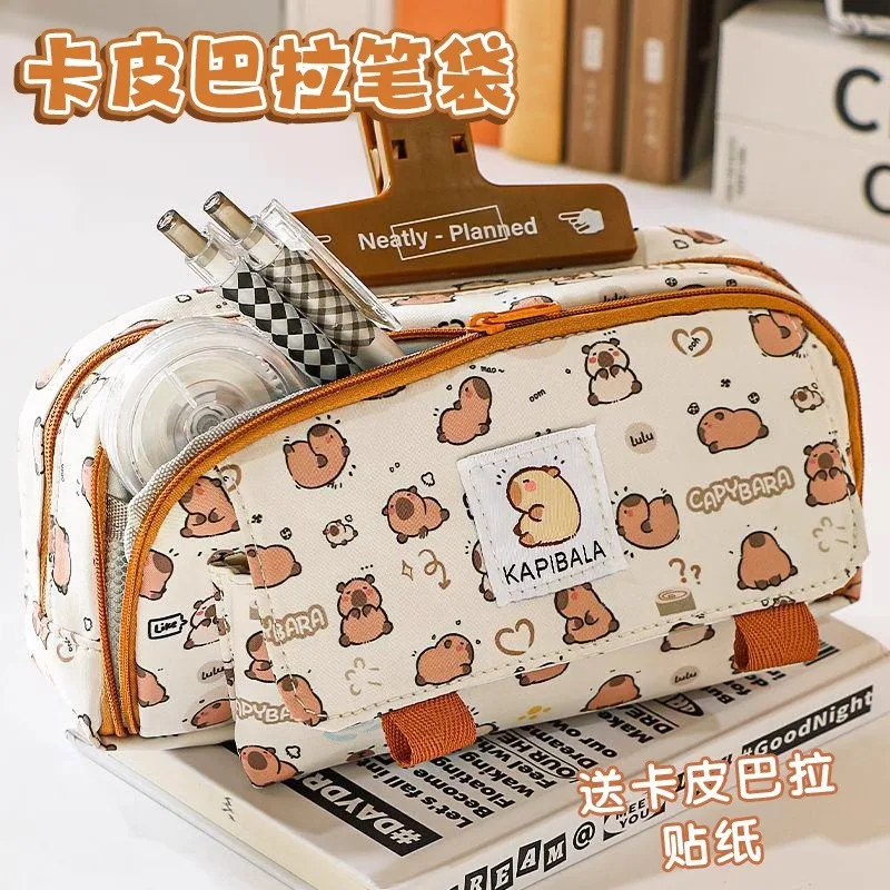 Imagem -05 - Grande Kawaii Capybara Pencil Case Canvas Pen Bolsa Estojo de Lápis Escolar Artigos de Papelaria Estética Volta às Aulas