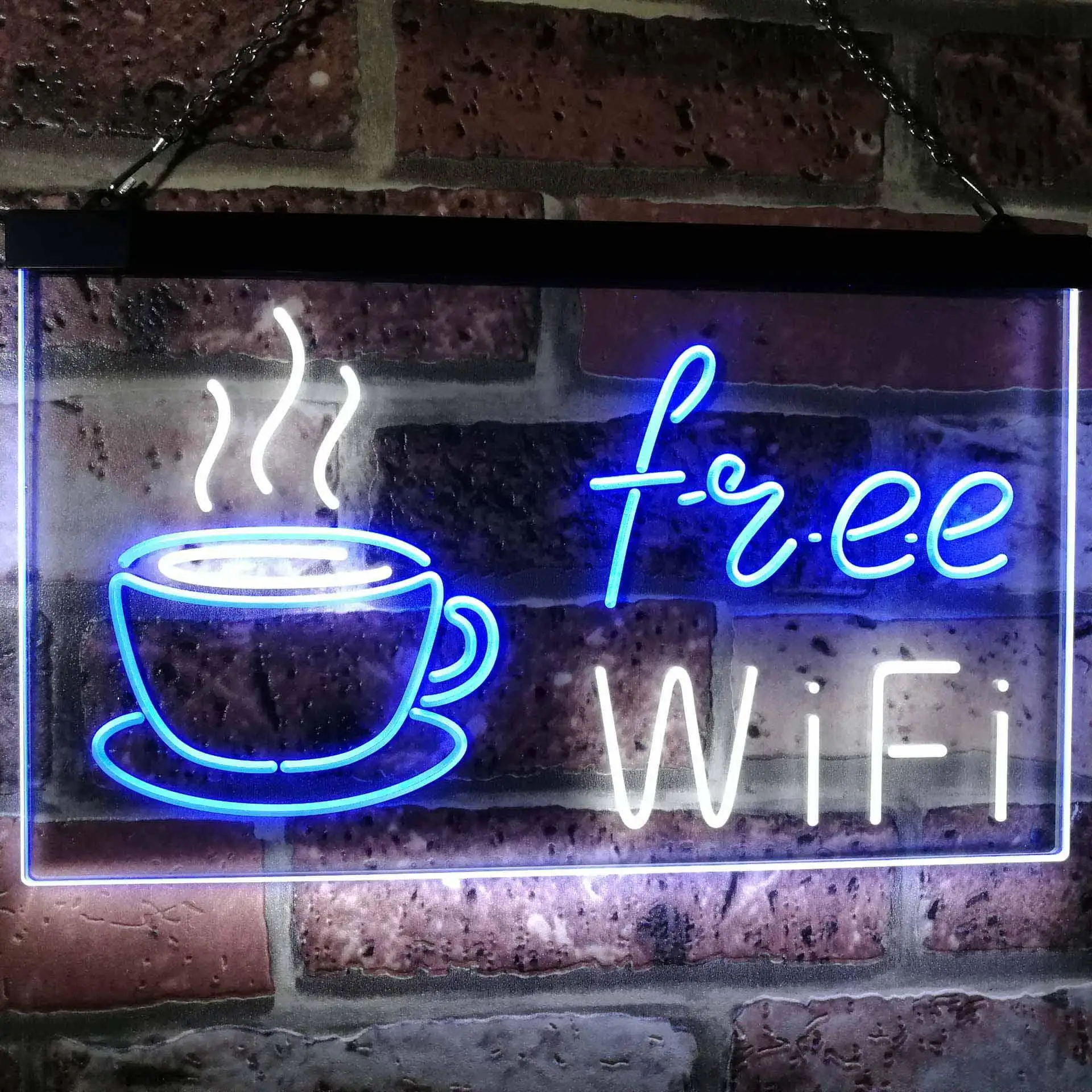 free Wi-Fi. with Hot Coffee. Cafe Dual Color Led Neon Sign st6-i2572