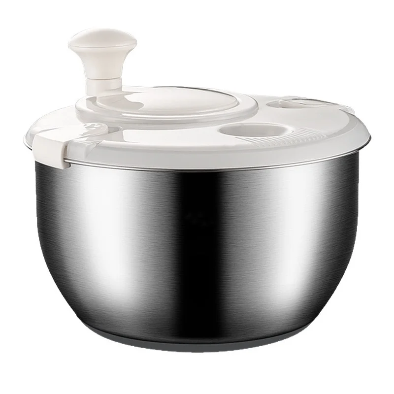 Stainless Steel Hand Crank Salad Spinner Rotary Drainer Spin Dryer Basket Dehydrator for Food Vegetable Dewatering Deoiling