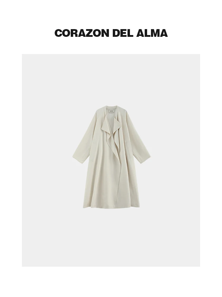 

Белое пальто средней длины, немнущееся, повседневное, свободного кроя, для поездок на работу, из смесовой ткани (хлопок-лиоцелл), с длинными рукавами, с поясом