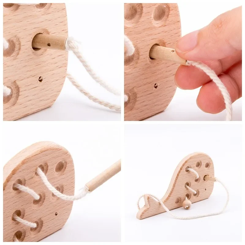 Baby Puzzle Toys Early Education Hands-on Brain Teasing Rope Threading Cognitive Toy Wooden Multifunctional Toys Sensory Toy