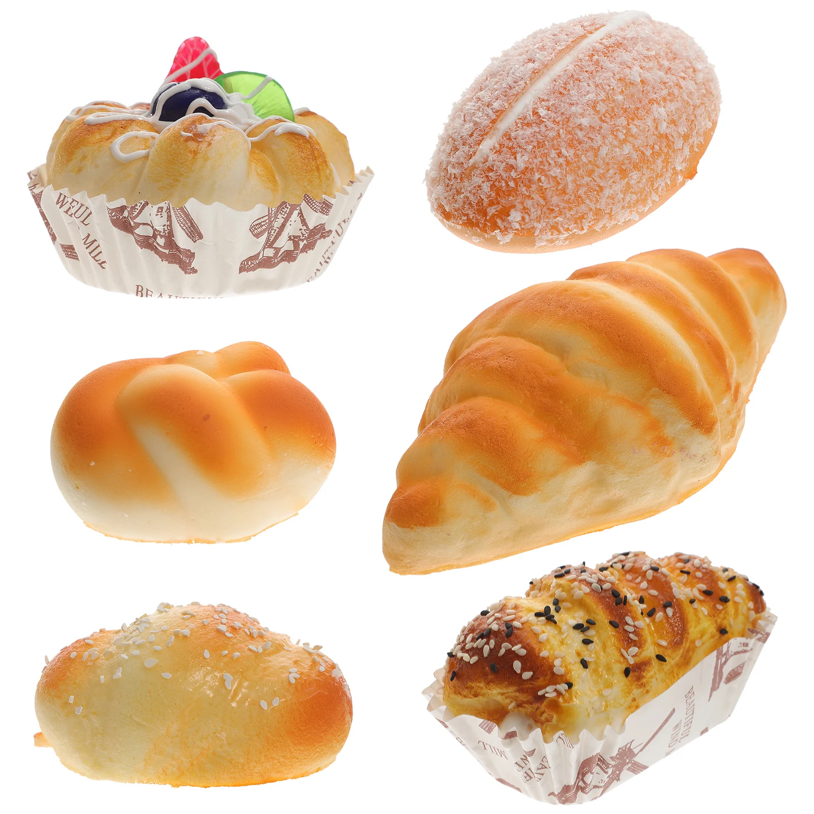 

6pcs Realistic Fake Bread Model Prop PU Material Kitchen Shop Market Decoration Food Photography Learning Toys Montessori