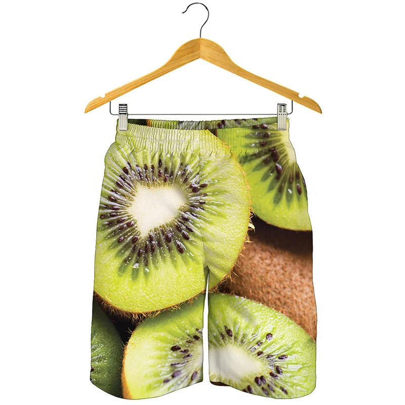 

Модные пляжные шорты Kiwi с 3D принтом, мужские и детские плавательные трусы с мультяшным рисунком фруктов, летние свободные шорты для серфинга и отпуска