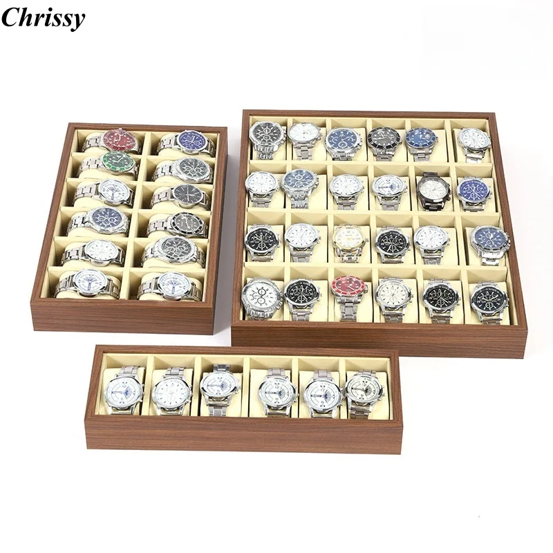 Walnut Color Watch Storage Tray 30 Slots Counter Display Props Artistic Style Single Layer Stand for Live Broadcast And Stall