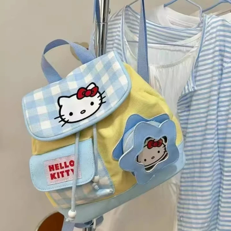 Nueva mochila Hello Kitty para mujer, mochila de moda de alta calidad con cordón para niñas, mochila de viaje pequeña y fresca para niñas