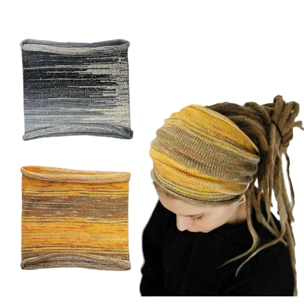 

2PCS Handmade Wide Tube headwrap Headband for dreadlocks, braids or regular hair Knitted headband for Men and Women Hiking Ga