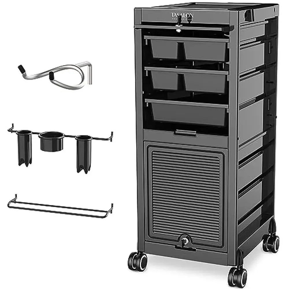 

Salon Trolley Cart with 6 Drawers Lockable Design Hair Stylist Rolling Organizer Tool Holders Barber Shop Tattoo Studios