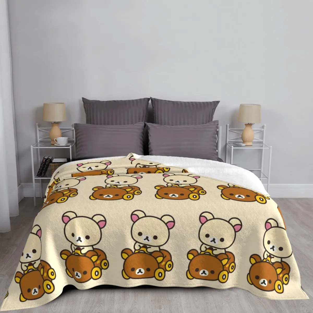 Korilakkuma Driving A Rilakkuma Car Blankets Fleece Textile Decor Kawaii Japan Soft Throw Blanket for Bedding Outdoor Bedspreads