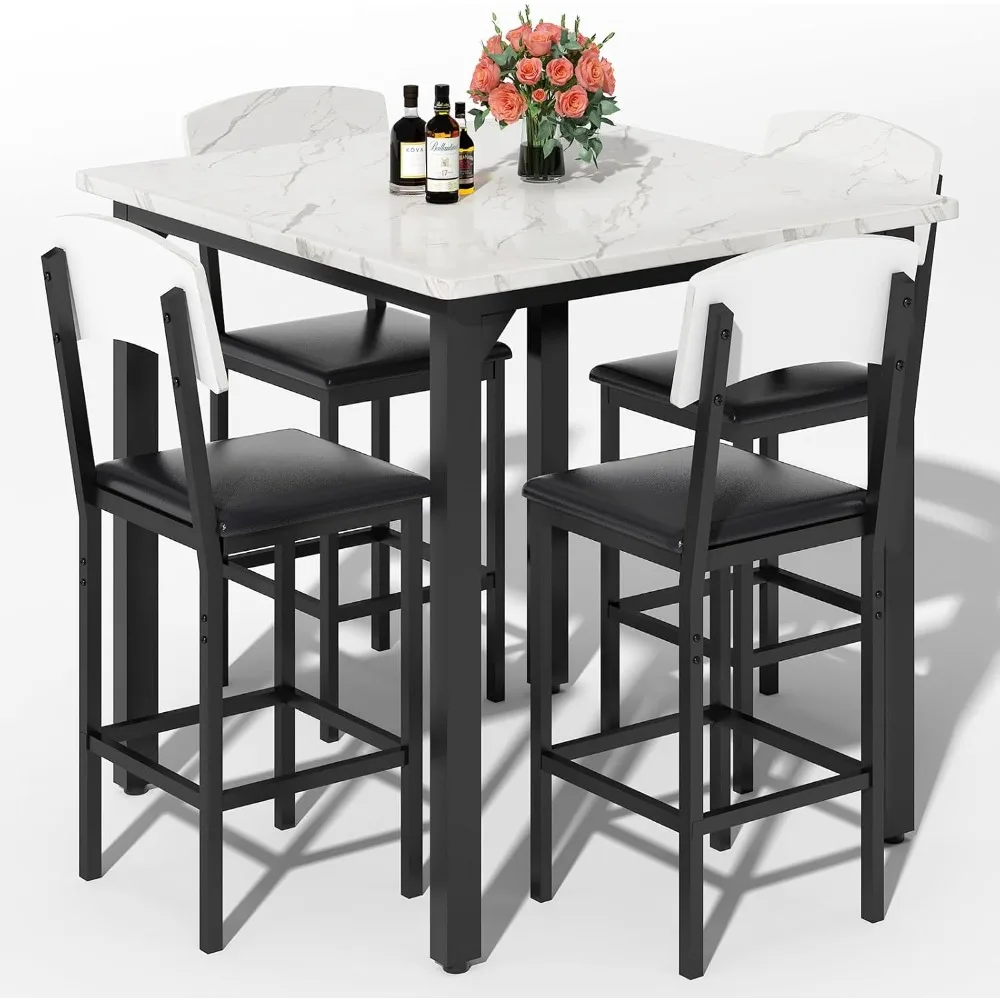 

5-Piece Dining Table Set, Dining Table Set for 4, Counter Height Table & 4 Bar Stools, Modern Kitchen Dining Set