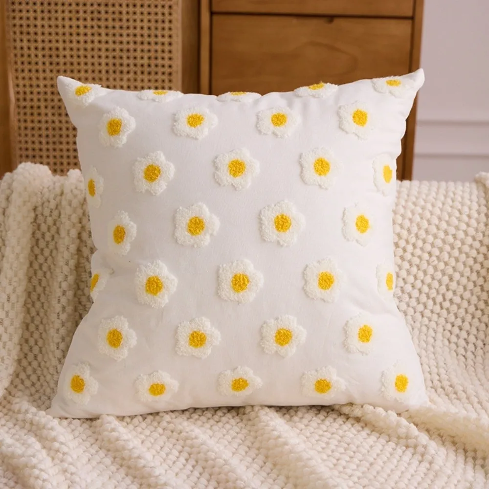 New Cute Sofa Pillow Cases 45x45cm Embroidered Patterns Square Pillow Covers Daisies Sunflowers Throw Pillow Covers Bed Decor