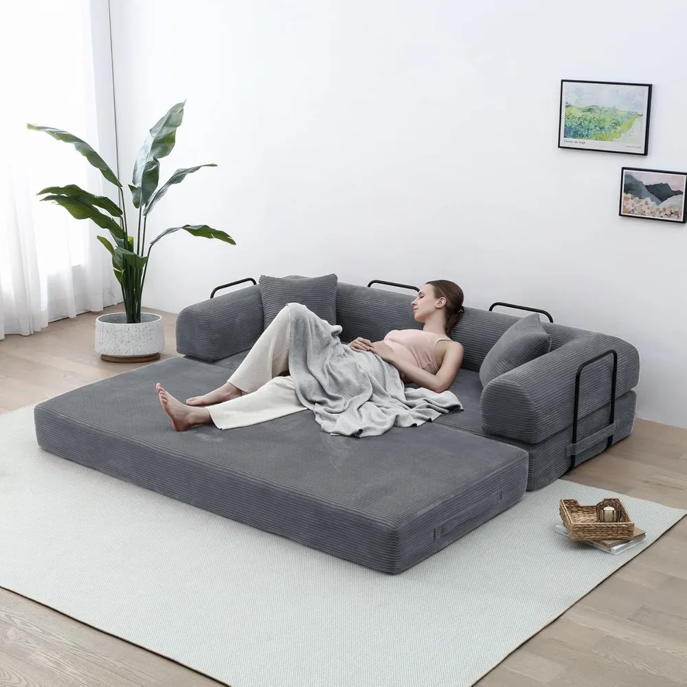 

Convertible Sofa Bed,79'' Foldable Sleeper Lounge Modular Couch Corduroy Fabric Sofa with Plush Memory Foam Loveseat for Small S